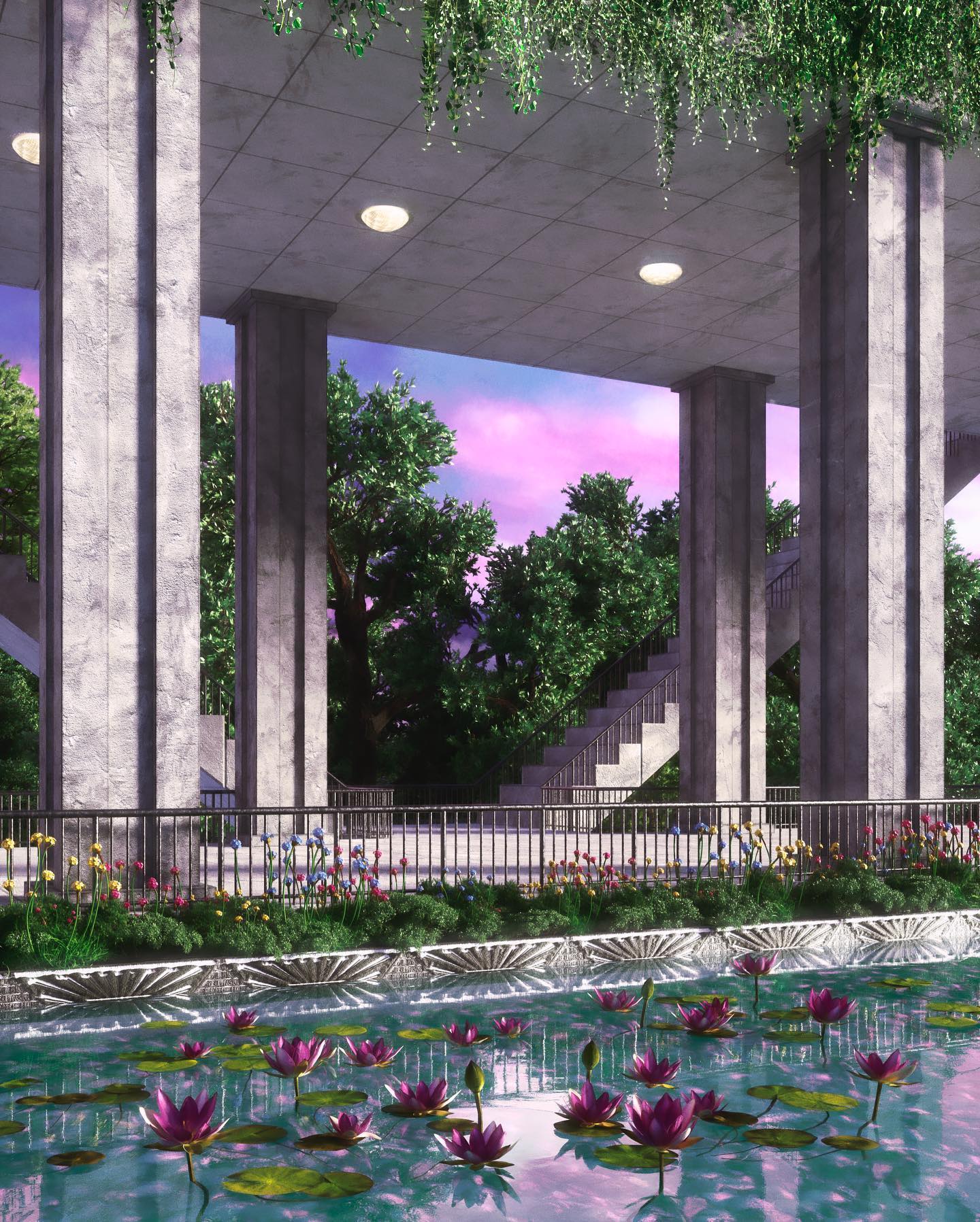 Brutalist Lotus Garden