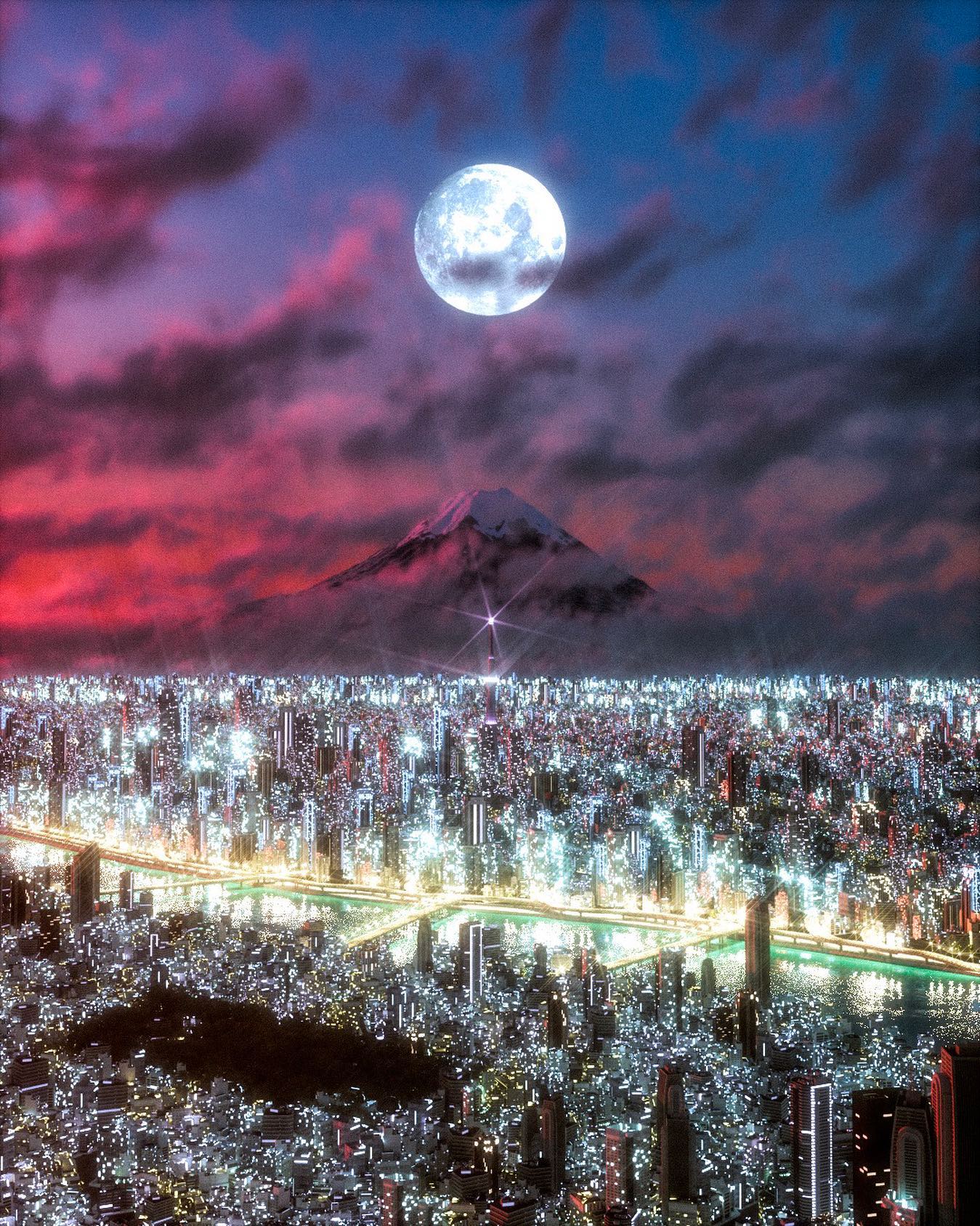 Tokyo Fuji Moonrise